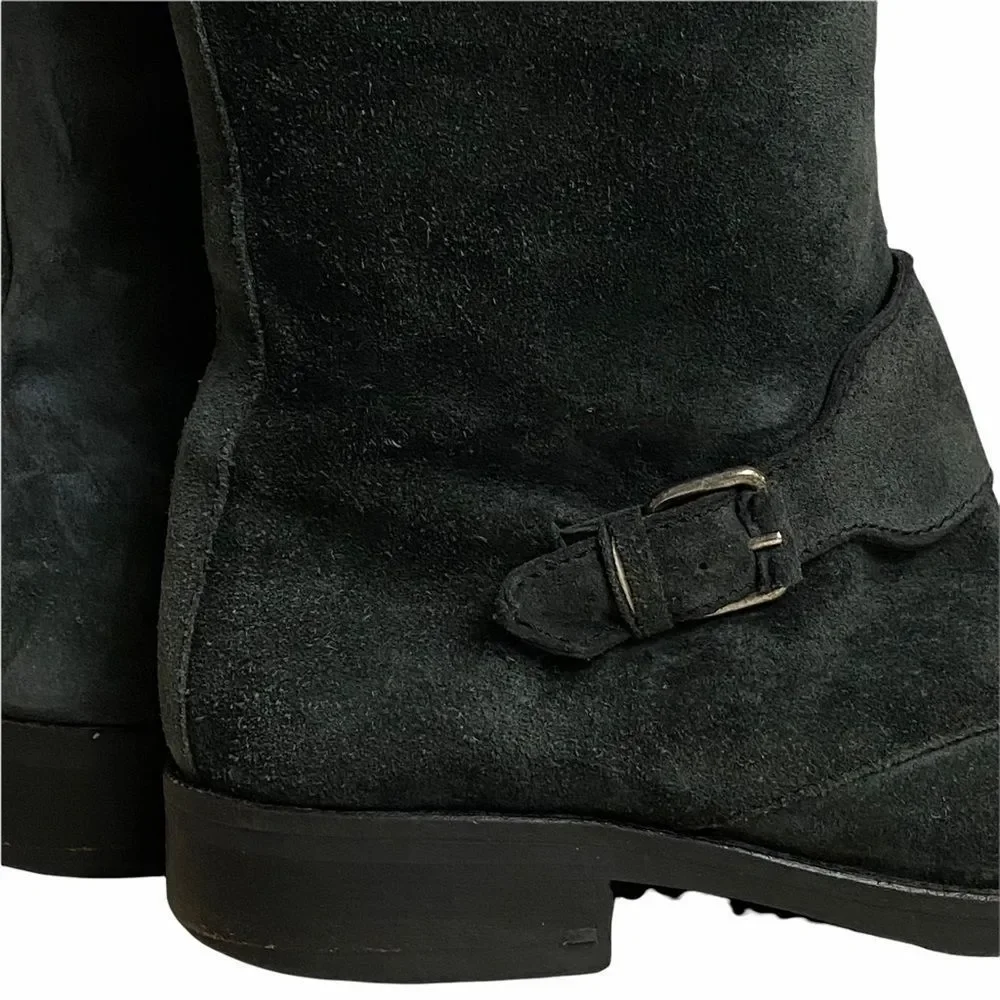 J. CREW Moto Biker Women’s Sz 8 Buckle Motorcycle Black Suede Leather Boots